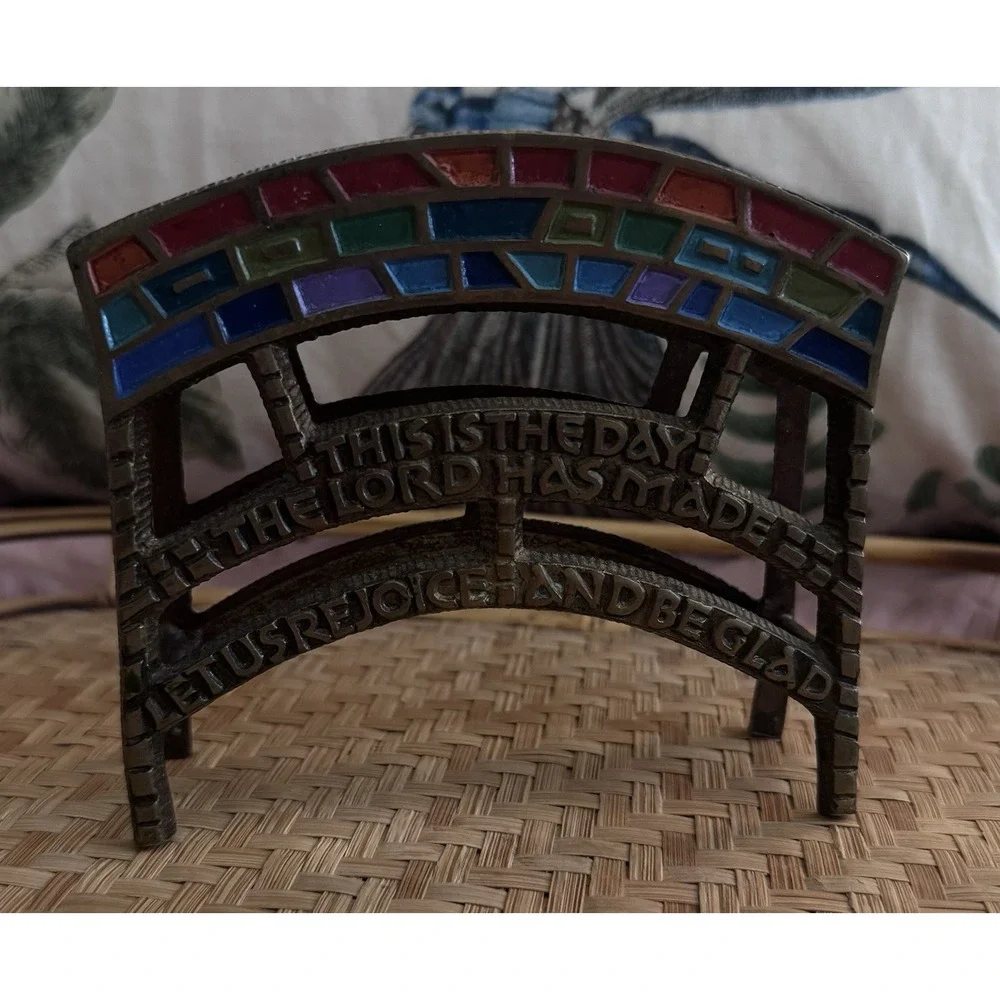 Vtg This Is The Day That The Lord Has Made Brass Napkin Letter Holder Religious